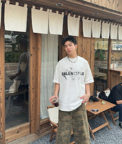 T-shirt Balenciaga à logo imprimé fumée (blanc)