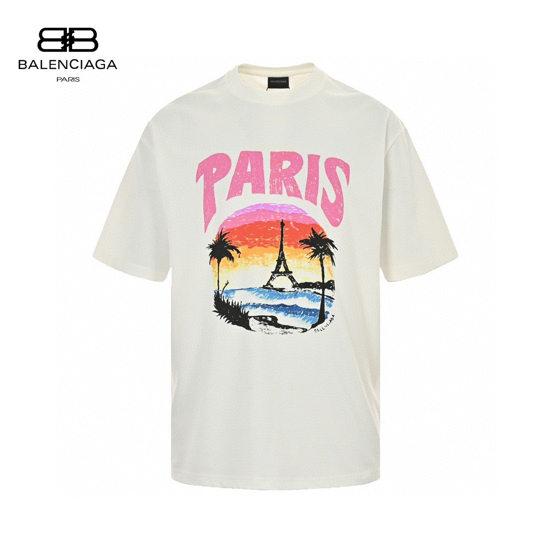 T-shirt blanc Balenciaga avec motif Paris