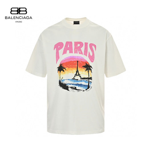 T-shirt blanc Balenciaga avec motif Paris