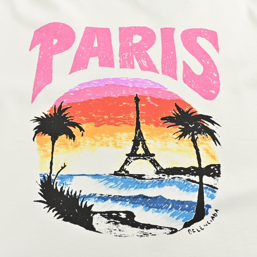 T-shirt blanc Balenciaga avec motif Paris