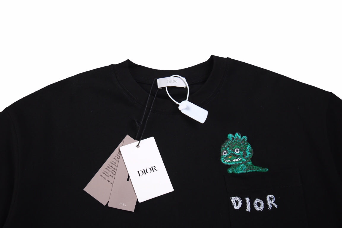 T-shirt Dior brodé lézard - Noir