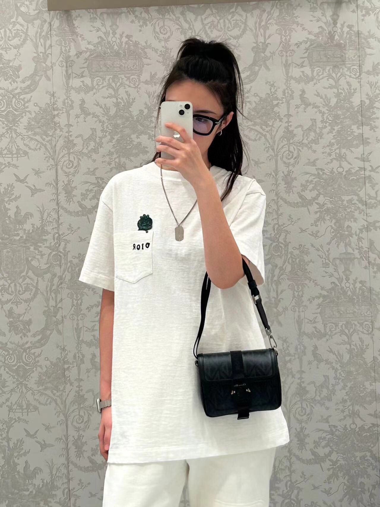 T-shirt Dior brodé lézard - Blanc