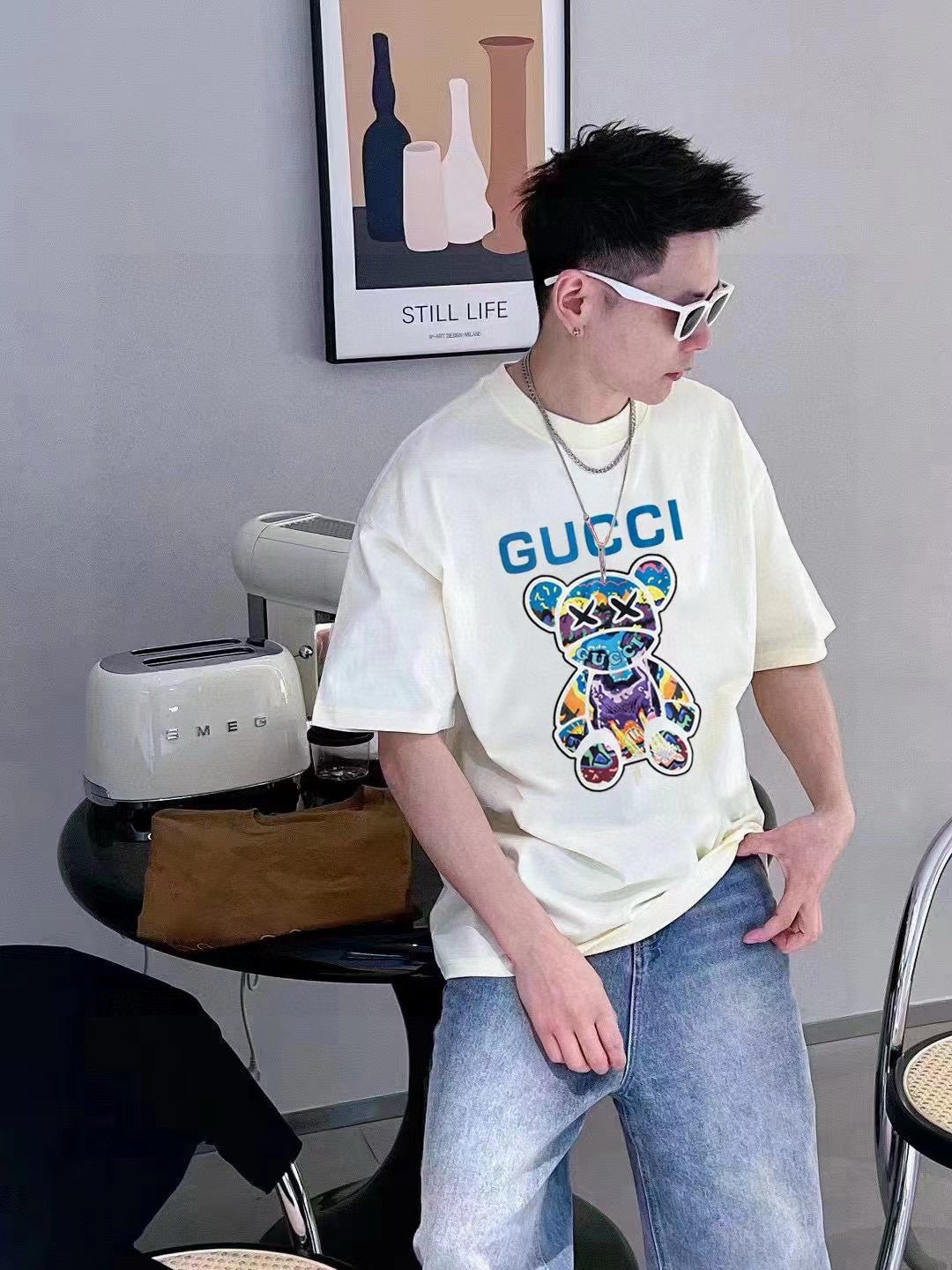 T-shirt Gucci crème avec motif ours