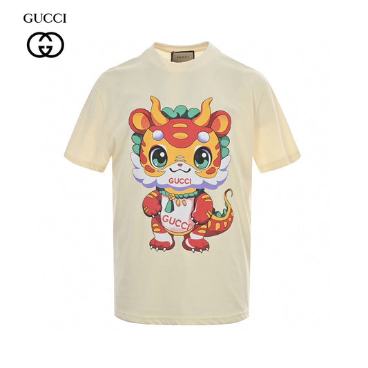T-shirt Gucci crème avec dessin de dragon