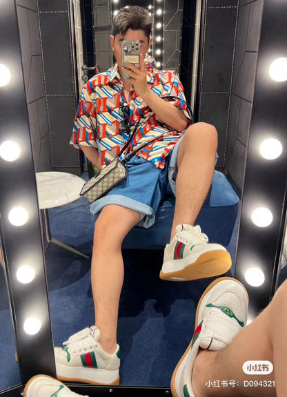 Chemise Gucci à imprimé logo géométrique