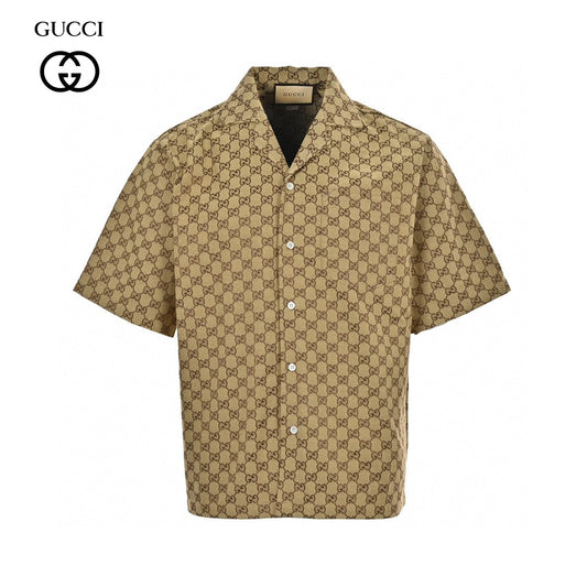 Chemise Gucci GG Monogram Beige à manches courtes