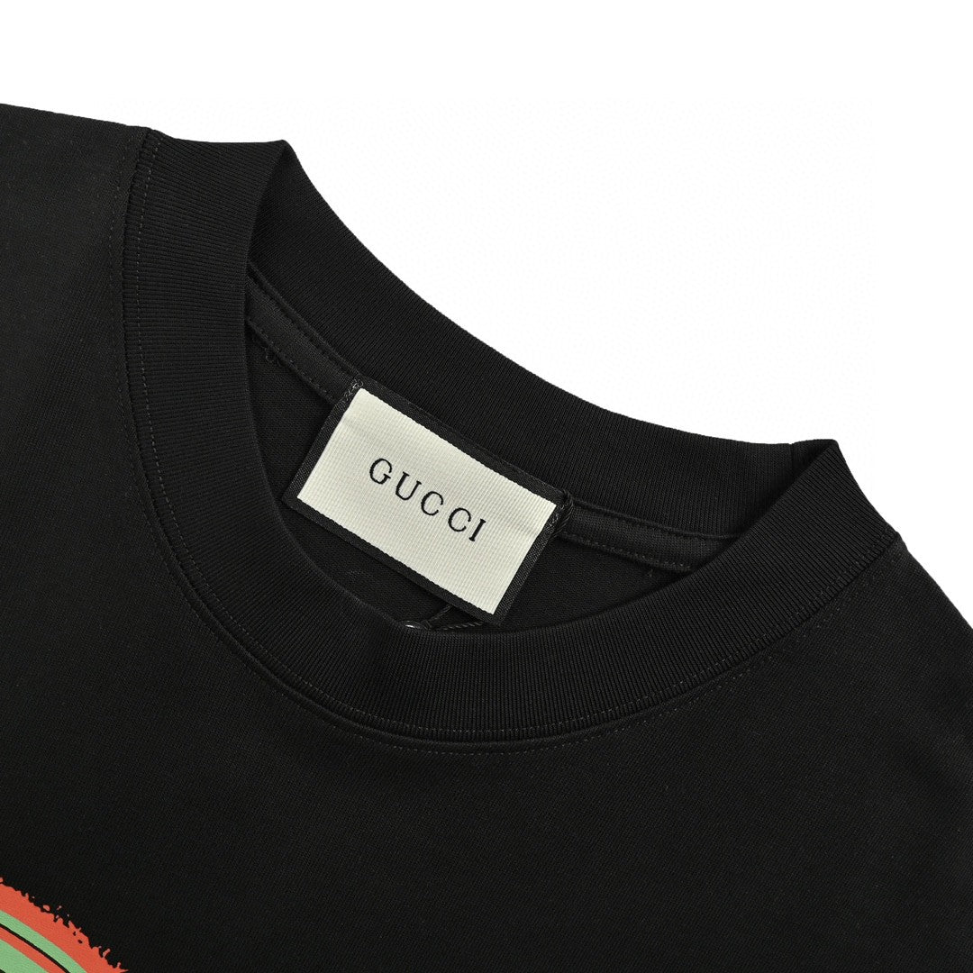 T-shirt noir Gucci à logo G multicolore entrelacé 