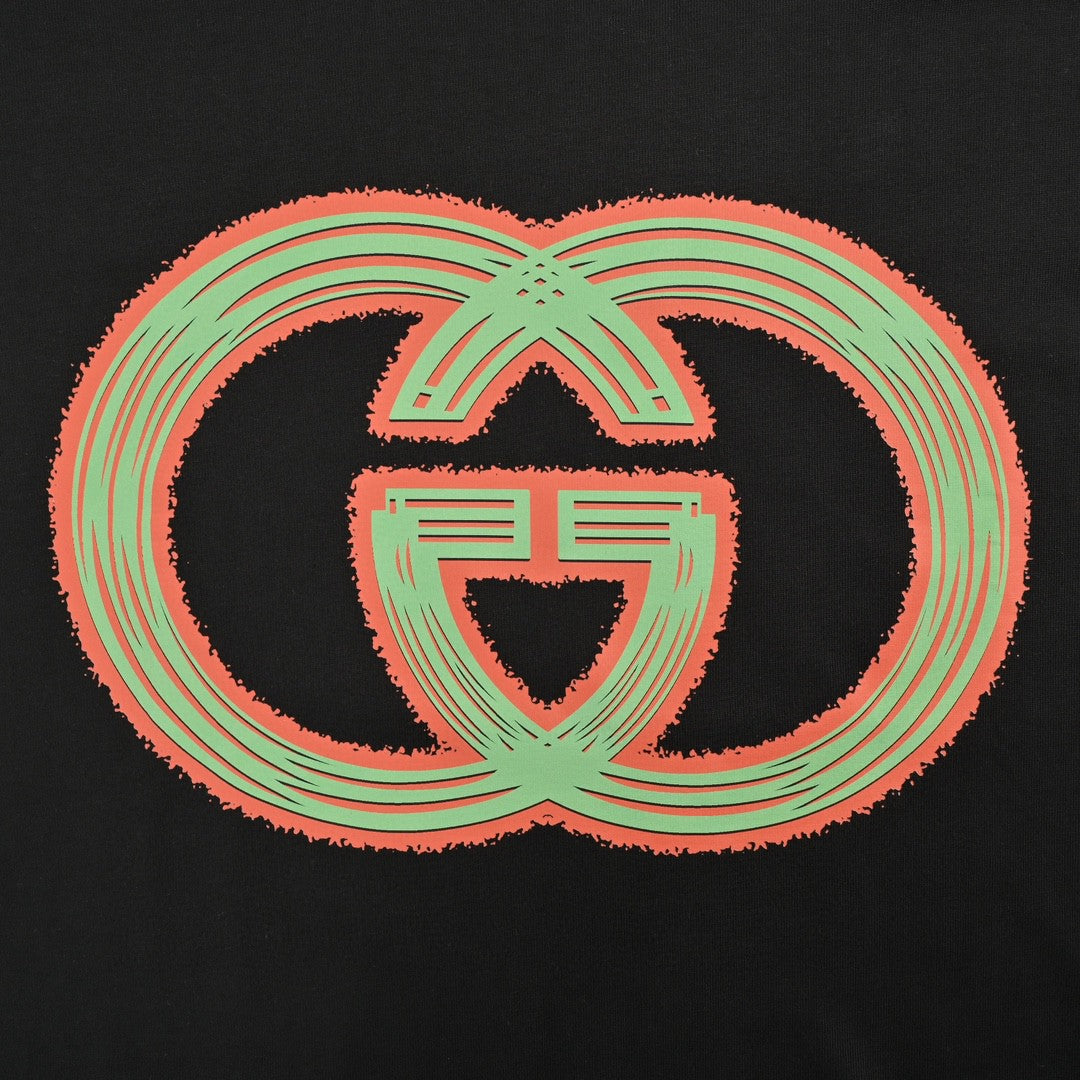 T-shirt noir Gucci à logo G multicolore entrelacé 