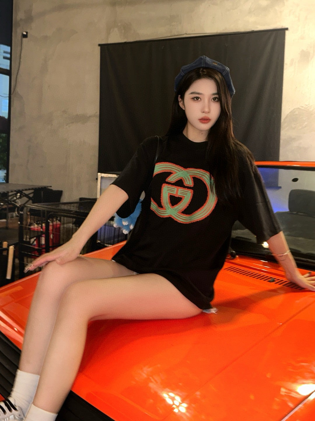 T-shirt noir Gucci à logo G multicolore entrelacé 