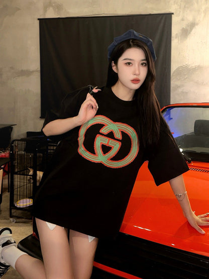 T-shirt noir Gucci à logo G multicolore entrelacé 