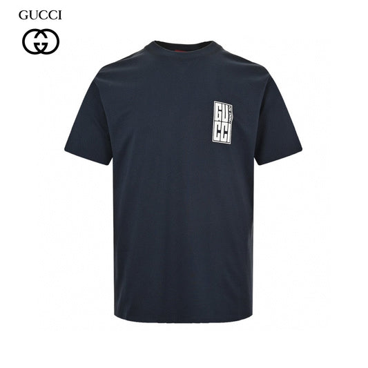T-shirt Gucci bleu marine avec écusson logo vertical