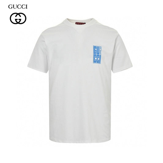 T-shirt blanc Gucci avec écusson logo vertical bleu