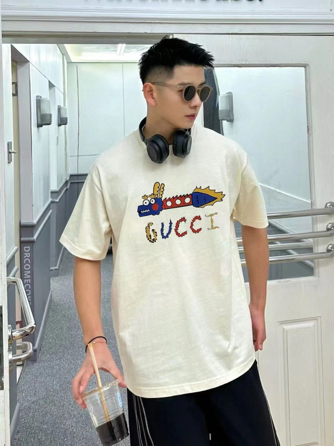 T-shirt blanc Gucci à motif dragon