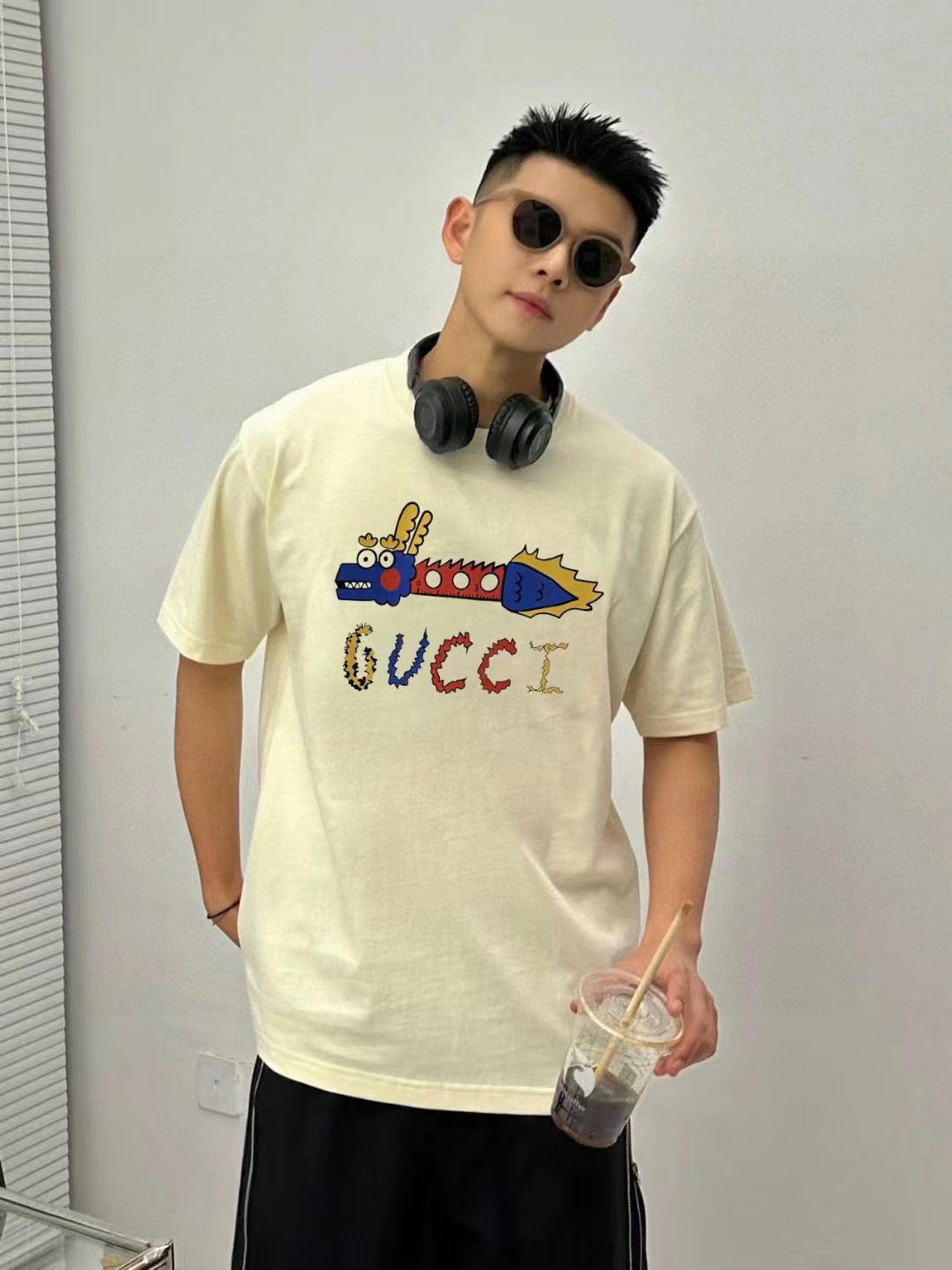 T-shirt blanc Gucci à motif dragon