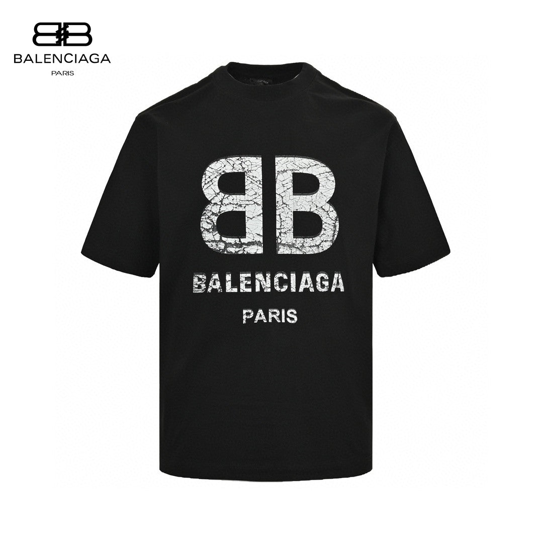 T-shirt Balenciaga à logo « BB » craquelé (noir)