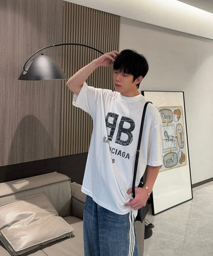 T-shirt Balenciaga à logo craquelé (blanc)