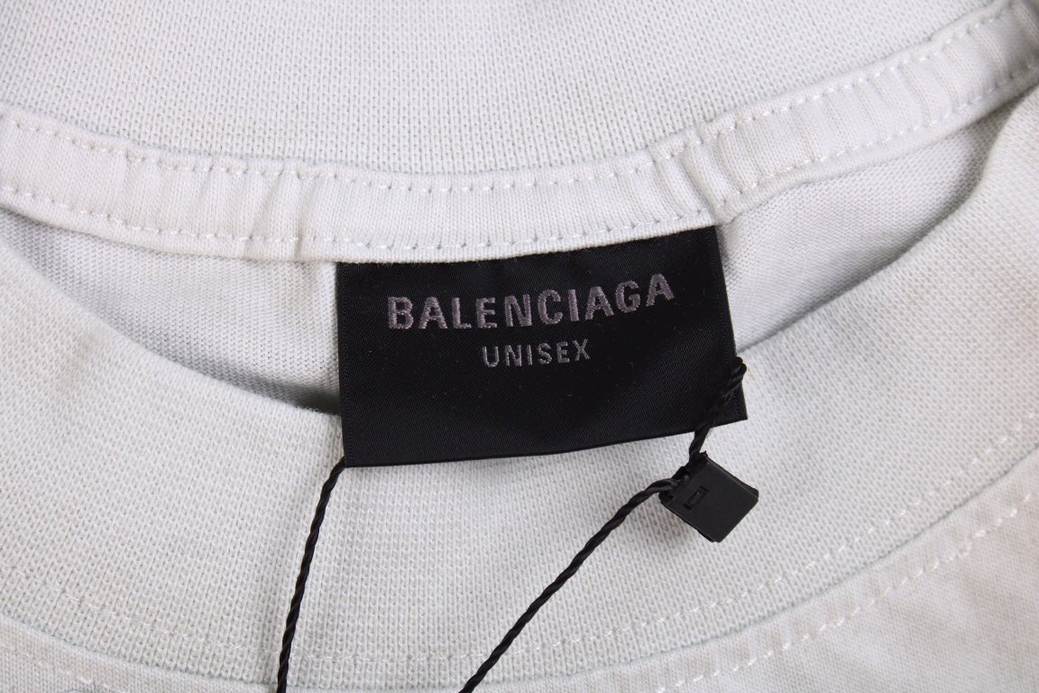 T-SHIRT BALENCIAGA À LOGO VIEILLI BLANC GRIS