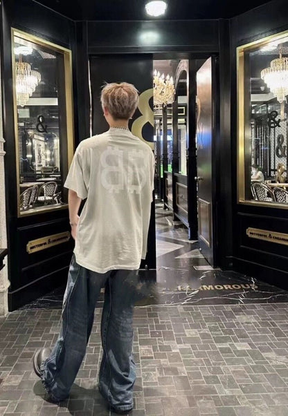 T-SHIRT BALENCIAGA À LOGO VIEILLI BLANC GRIS