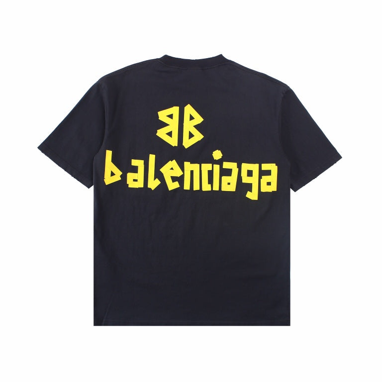 T-SHIRT BALENCIAGA LOGO NOIR JAUNE