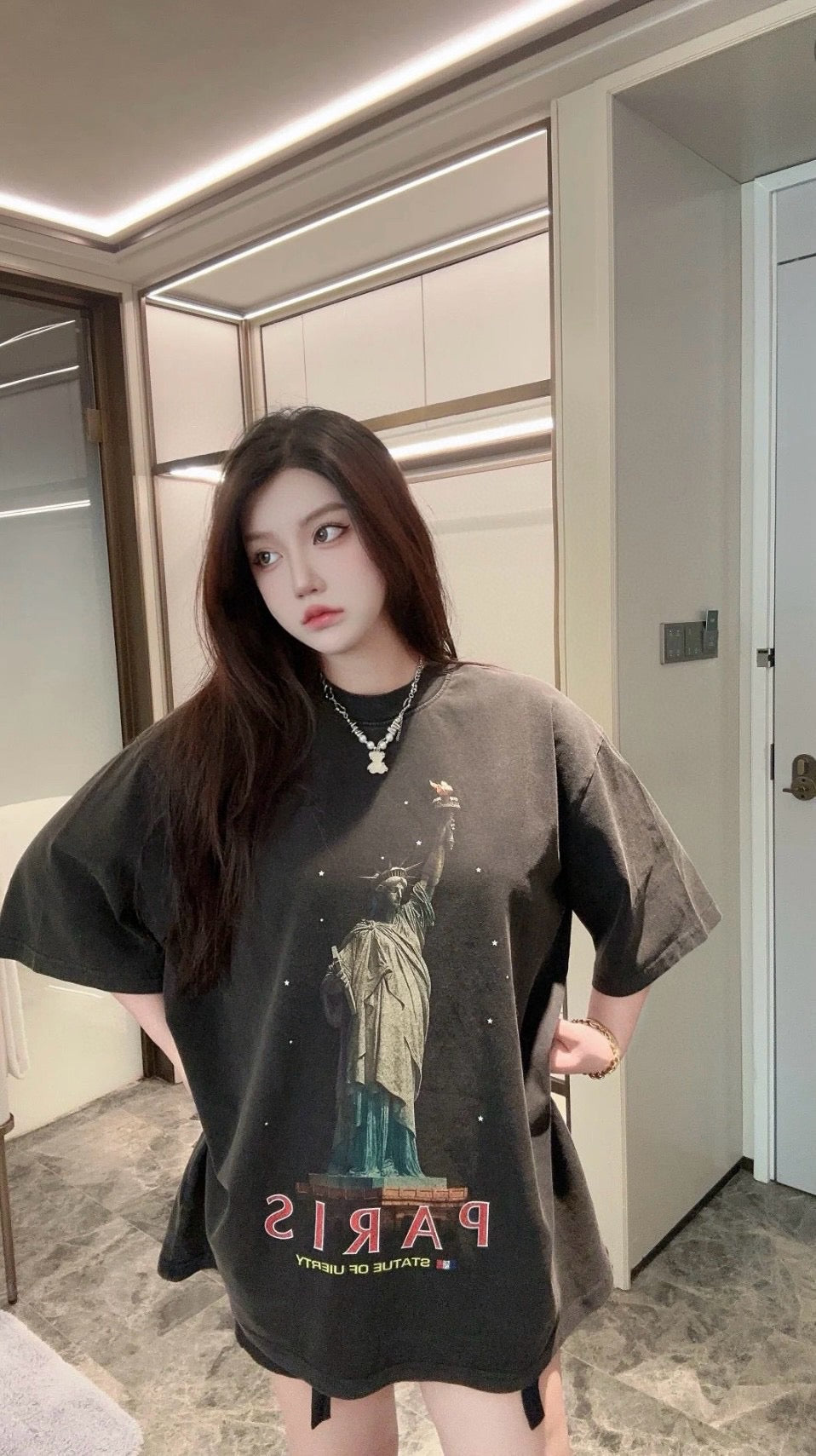 T-shirt Balenciaga Paris Statue de la Liberté (Noir)