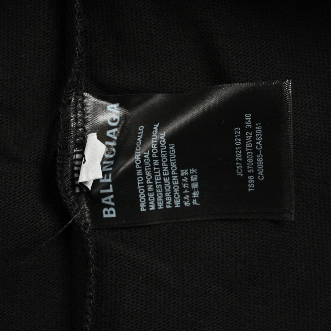 T-shirt noir Balenciaga Society avec motif blanc