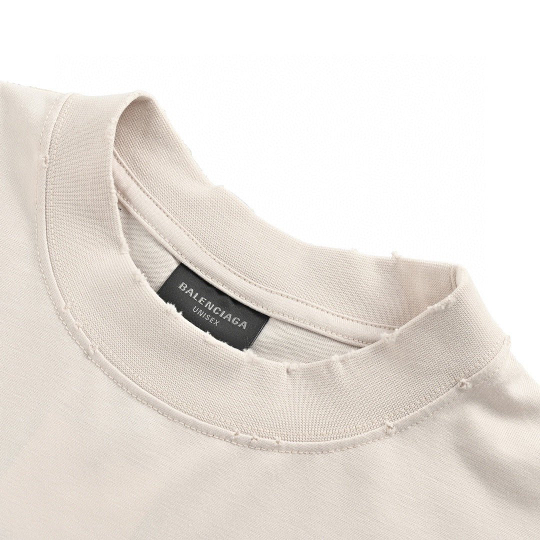 T-SHIRT BALENCIAGA À LOGO POCHOIR BEIGE