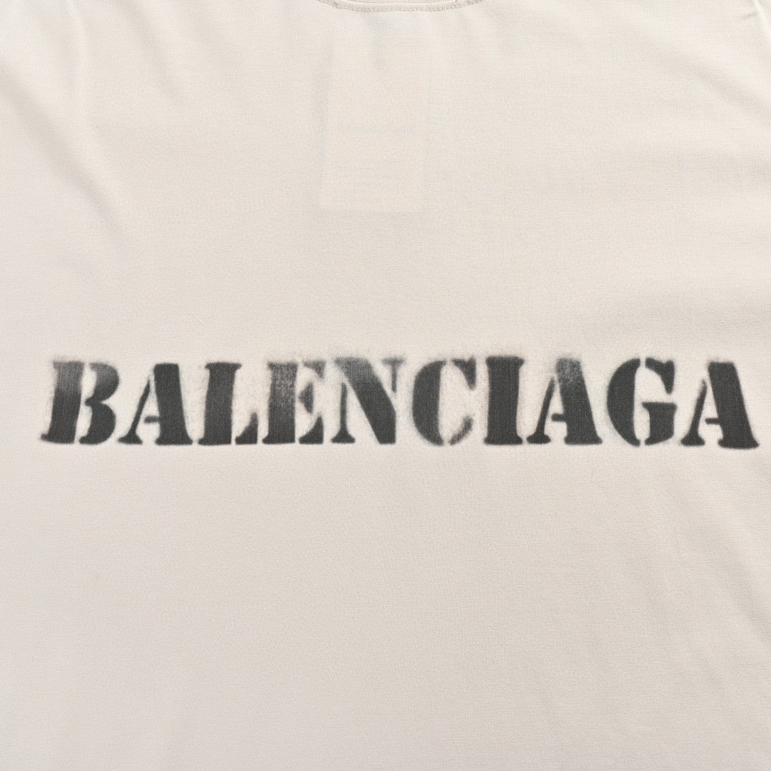 T-SHIRT BALENCIAGA À LOGO POCHOIR BEIGE