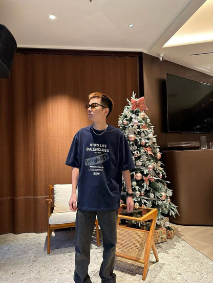 T-shirt Balenciaga - Logo bleu marine au dos