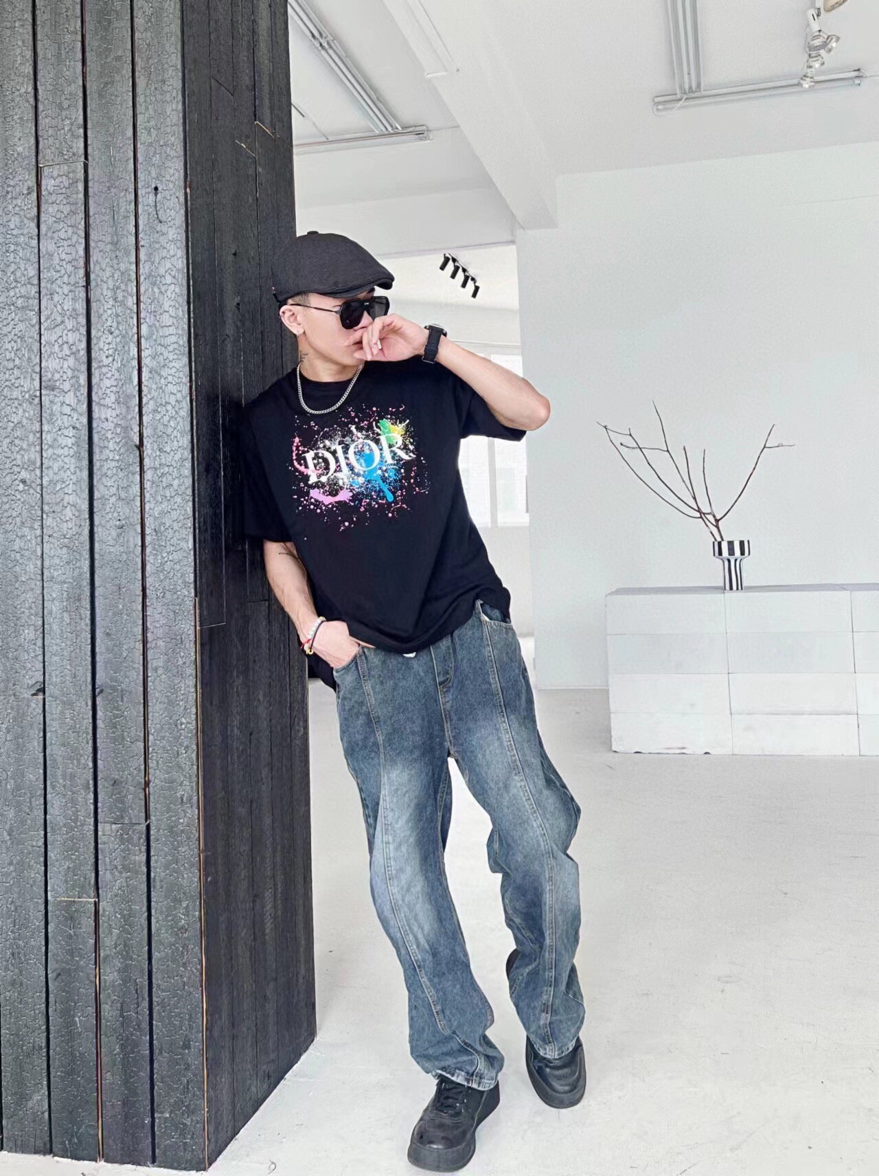 T-shirt graphique Dior Color Splash - Noir