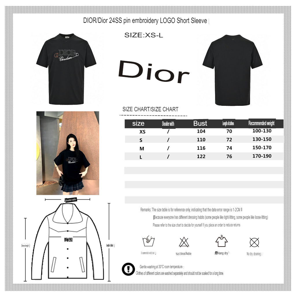 T-shirt noir Dior avec logo épingle de sûreté