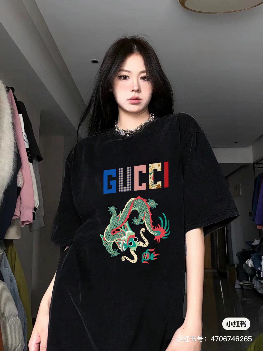 T-shirt Gucci à motif dragon (noir)