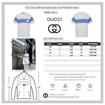 T-shirt blanc à rayures bleues Gucci GG