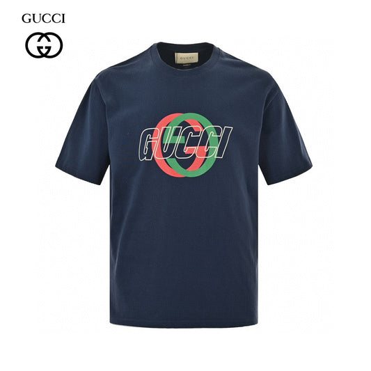 T-shirt Gucci bleu marine avec logo superposé