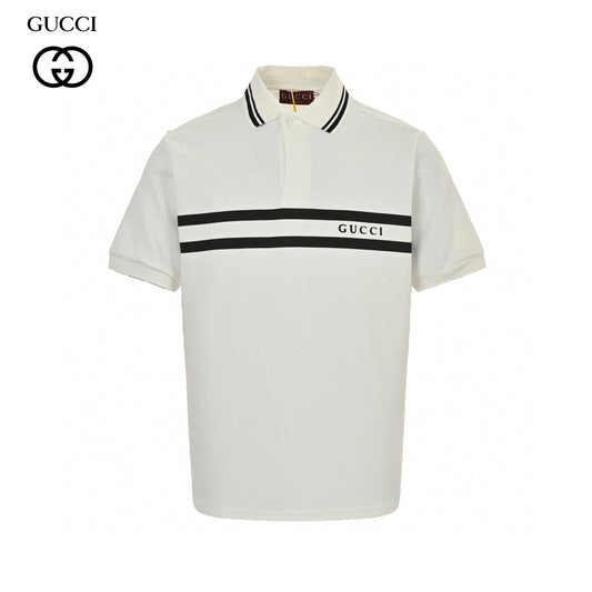 Polo Gucci à rayures et logo (blanc)