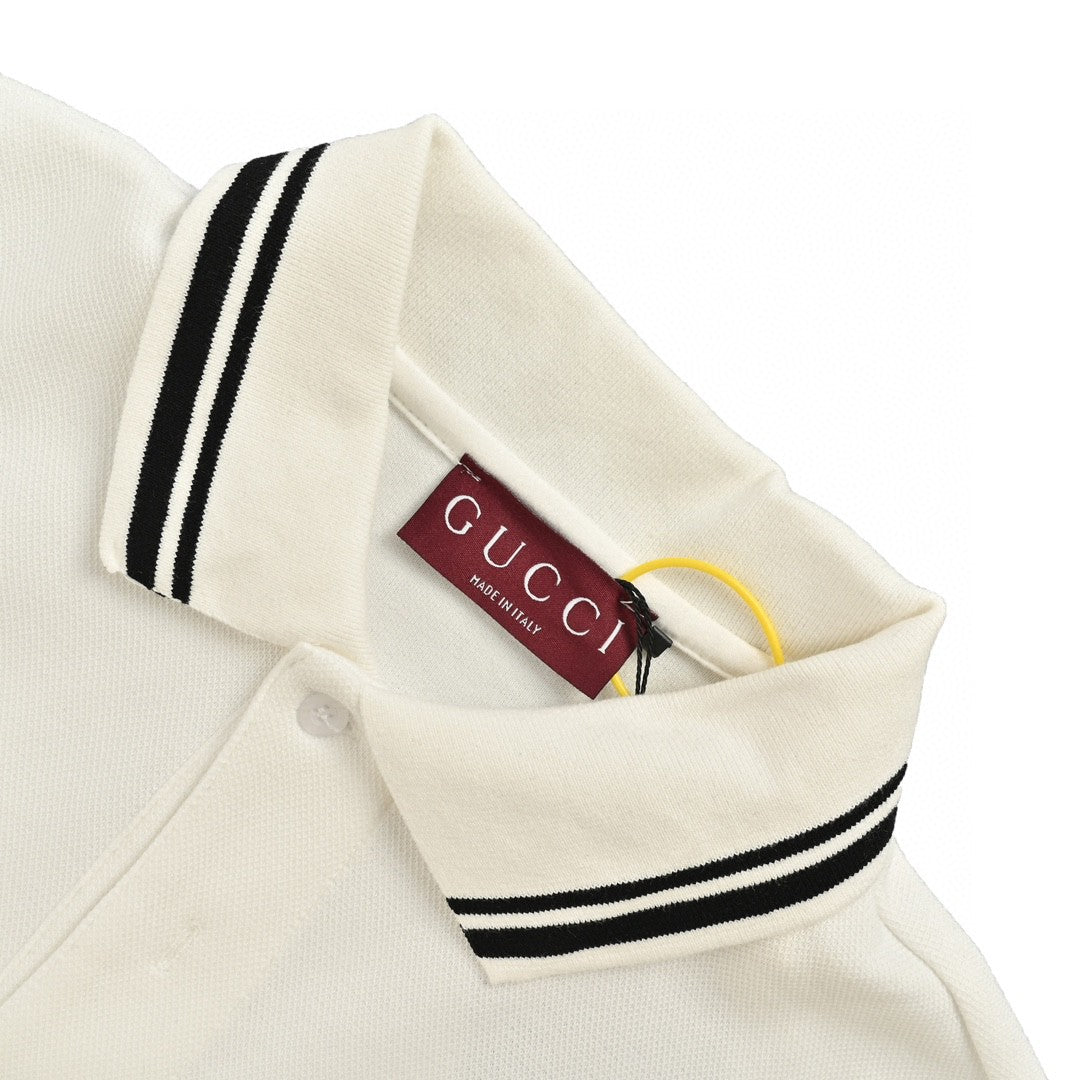 Polo Gucci à rayures et logo (blanc)