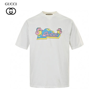 T-shirt blanc Gucci à motif dinosaure rose