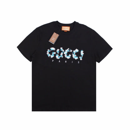 T-shirt noir GUCCI x BALENCIAGA à logo fleuri
