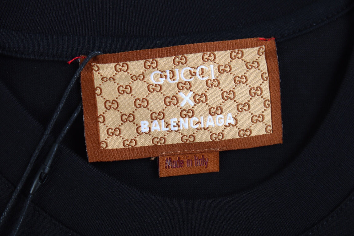 T-shirt noir GUCCI x BALENCIAGA à logo fleuri