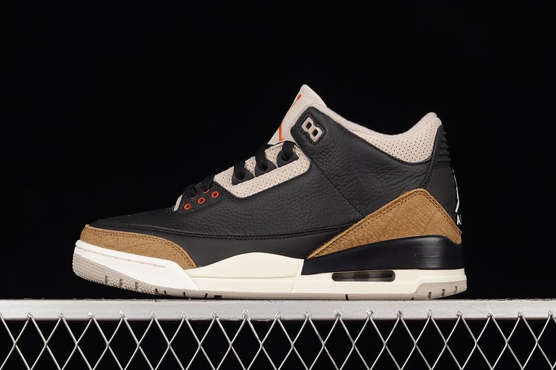 AIR JORDAN 3 RETRO DESERT ELEPHANT NOIR/ORANGE RUSH-FOSSIL STONE