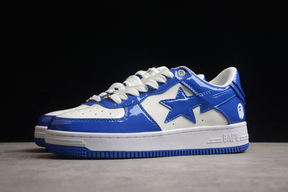Baskets basses BAPE STA en cuir verni bleu et blanc