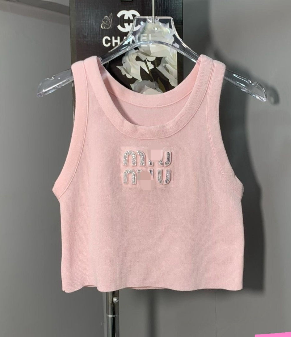 MIU MIU CROPPED SILVER LETTERS TOP
