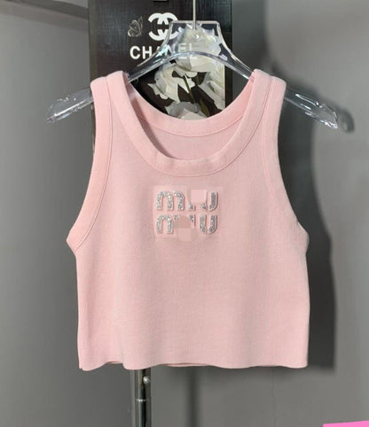 MIU MIU CROPPED SILVER LETTERS TOP