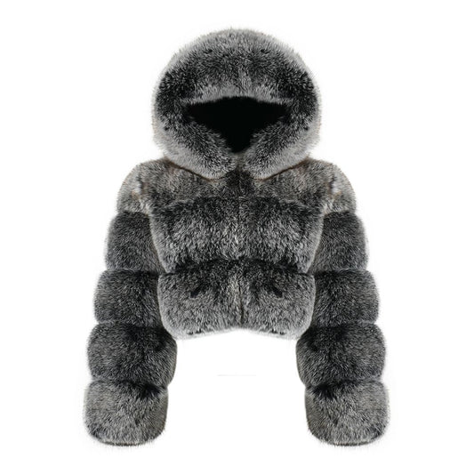 MANTEAU COURT À CAPUCHE, MINI, FUMÉE