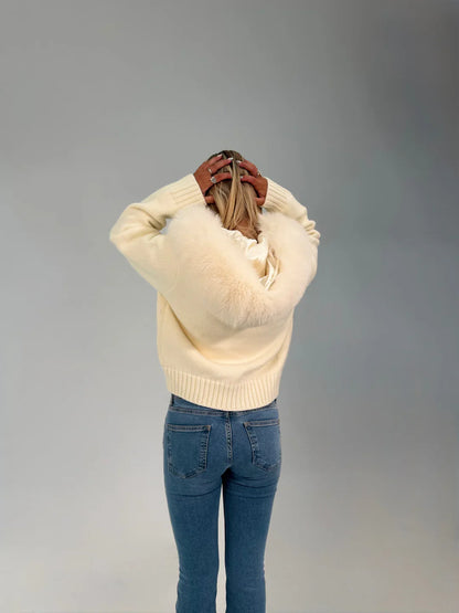 VESTE BLANCHE À FERMETURE ÉCLAIR EN FOURRURE