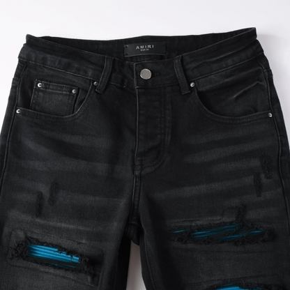 Jean bleu déchiré à patchs Amr