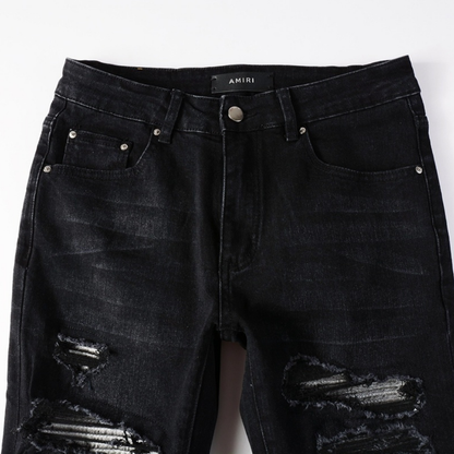 Amr Ripped Patch Black Jeans