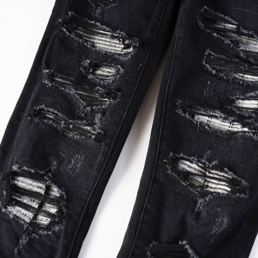 Amr Ripped Patch Black Jeans