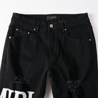 Amr Ripped White Logo Jeans