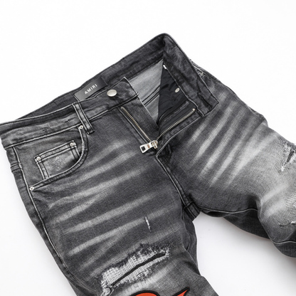 Amr Staggered Grey Logo Jeans