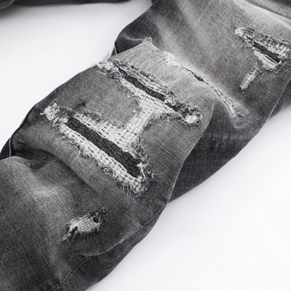 Amr Staggered Grey Logo Jeans